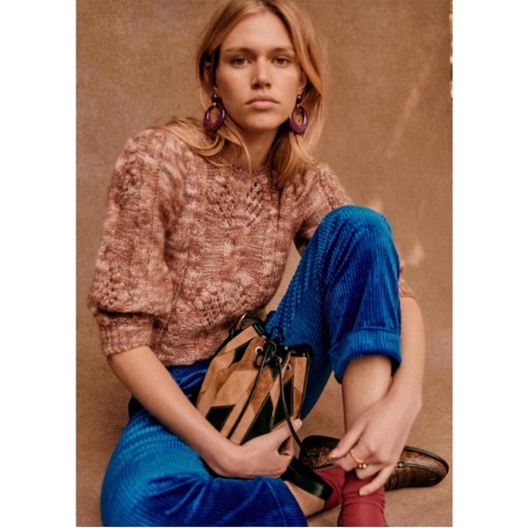 SEZANE NWT Red Mohair Wool Cable Knit Short
Puff Sleeve Sweater Giulia Jumper S - Picture 7 of 12